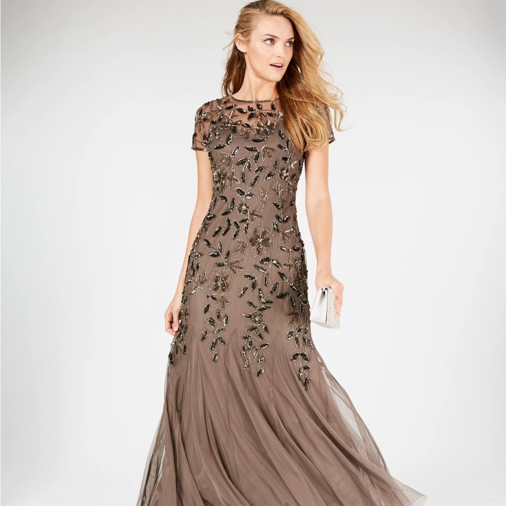 Adrianna Papell Floral-Beaded Gown